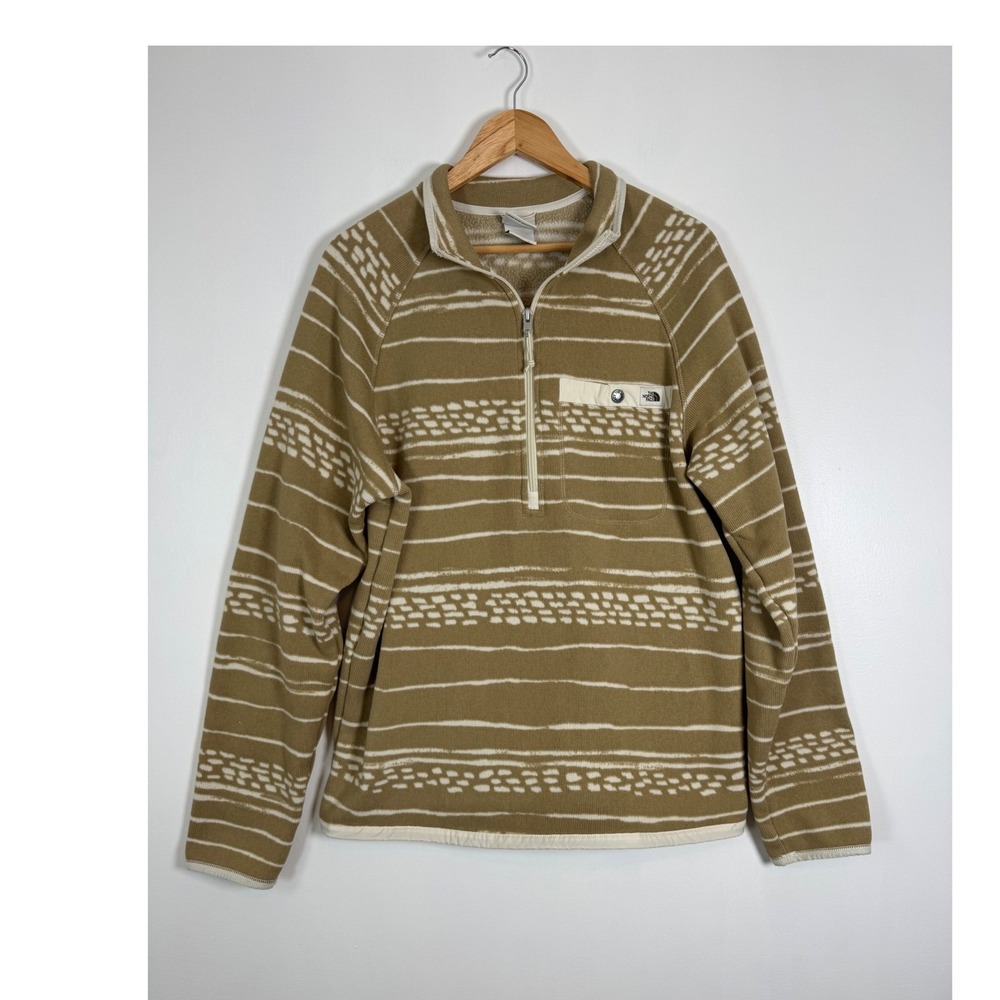 Gorpcore The North Face Mens LG Pullover Tan Geometric Sherpa Fleece Quarter Zip